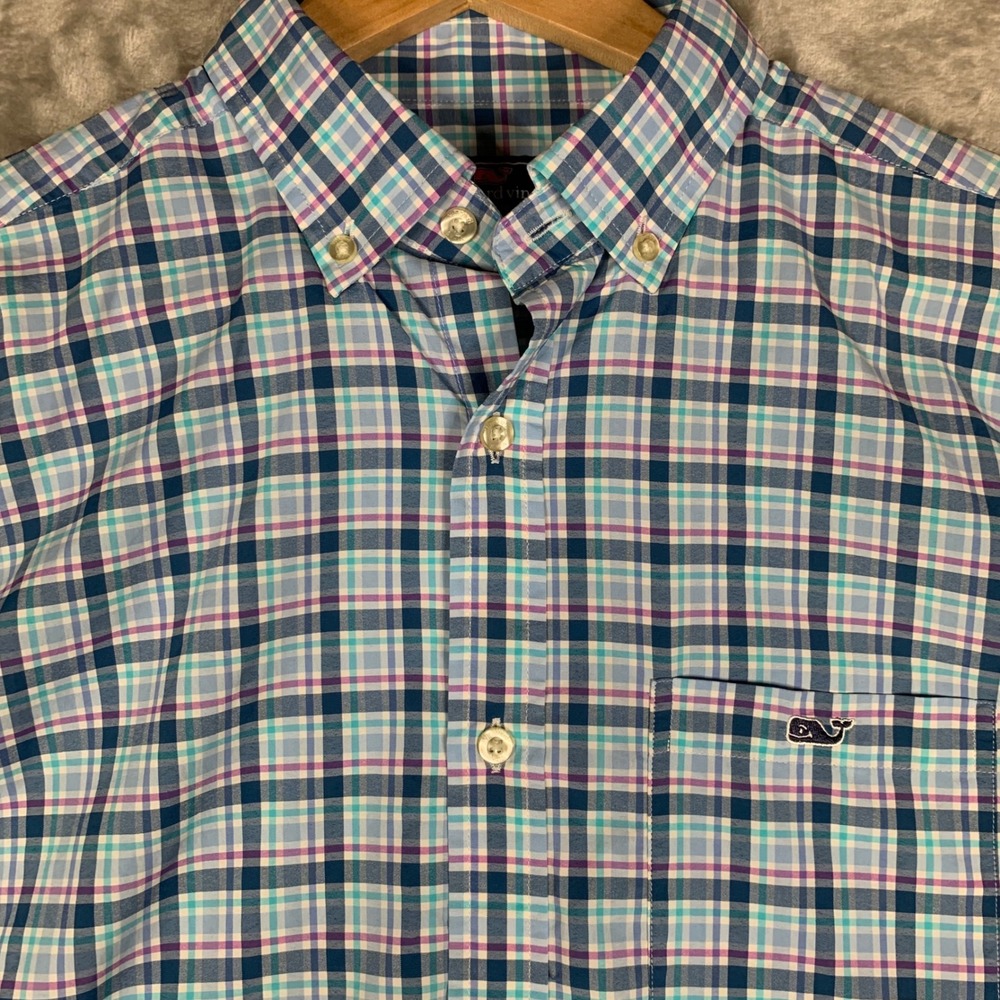 Vineyard Vines Performance Classic Fit Tucker Shirt Mens M Blue Plaid 1W3153